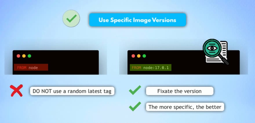 Use specific Docker image versions