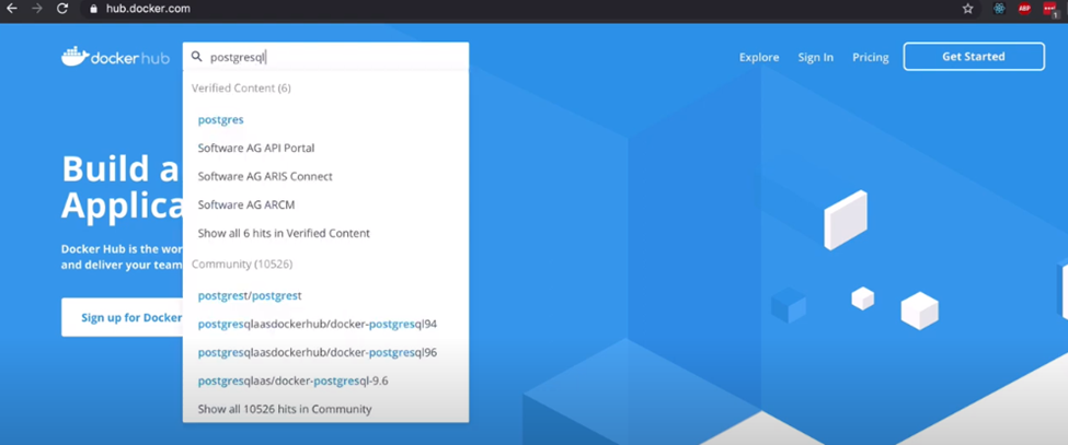 Search for "postgresql" in Docker Hub