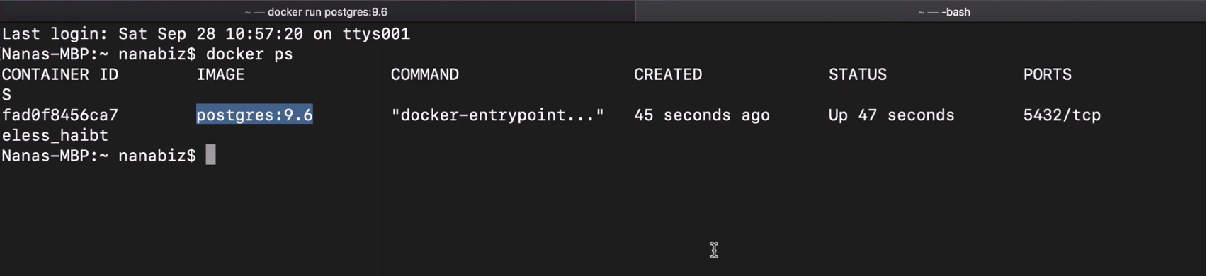 List of running containers
