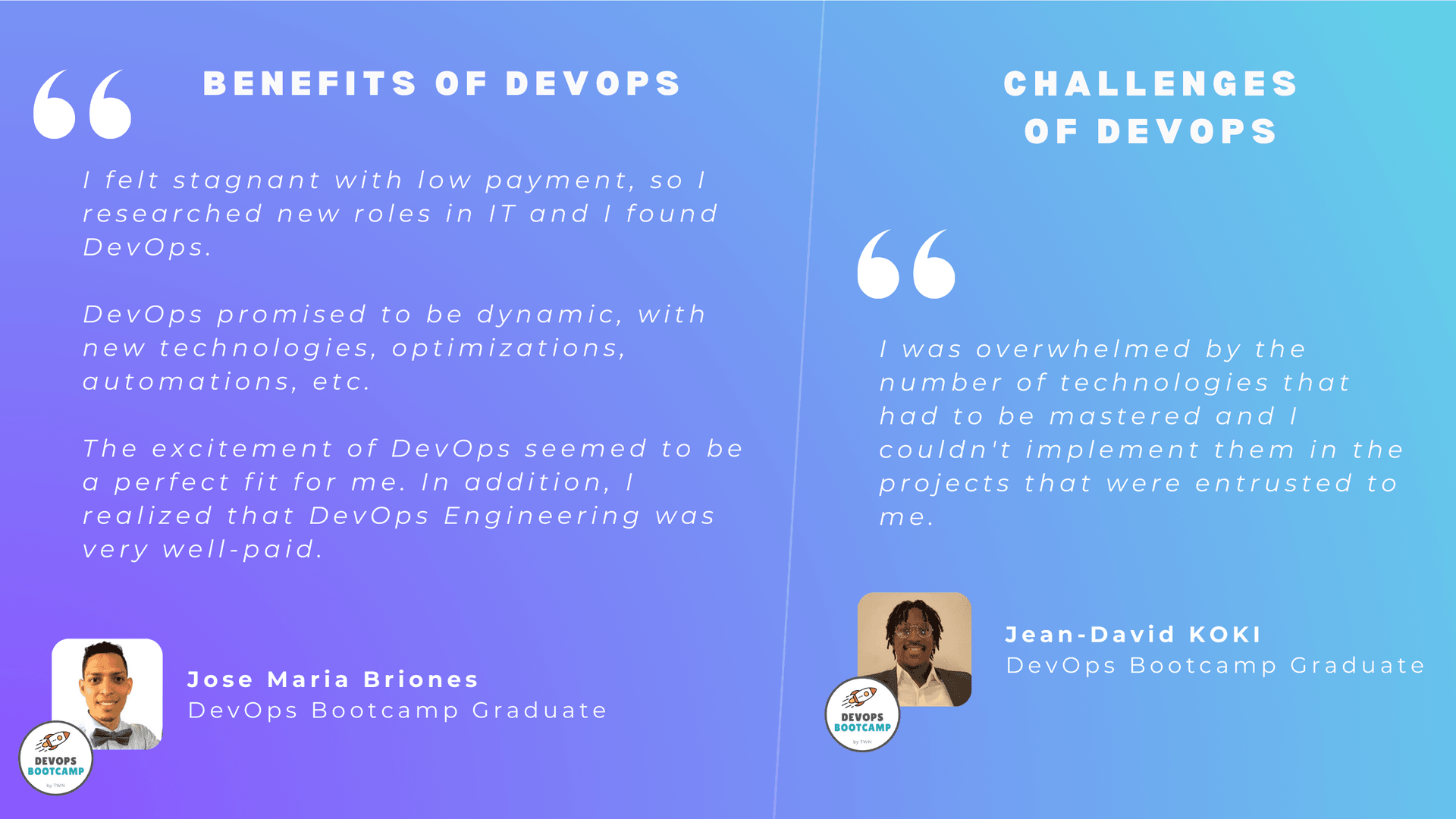 Benefits and Challenges of DevOps - DevOps Bootcamp Graduates Quotes